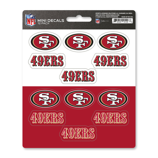 San Francisco 49ers Mini Decal 12-pk 12 Various Logos / Wordmark Red