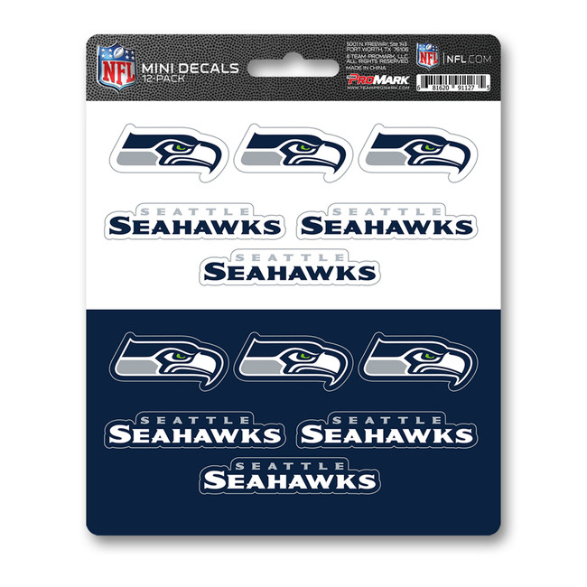 Seattle Seahawks Mini Decal 12-pk 12 Various Logos / Wordmark Blue, Gray