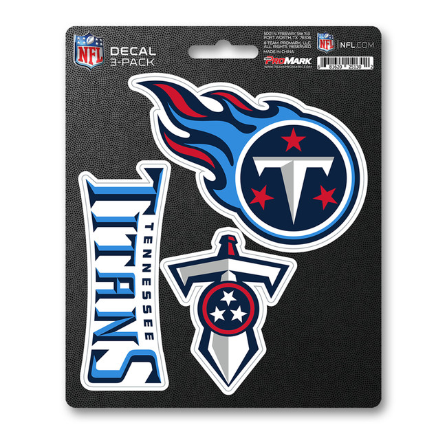 Tennessee Titans Decal 3-pk 3 Various Logos / Wordmark Blue, Red