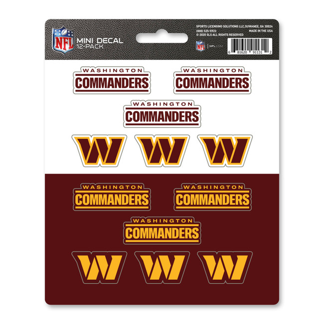 Washington Commanders Mini Decal 12-pk 12 Various Logos / Wordmark Red, Yellow