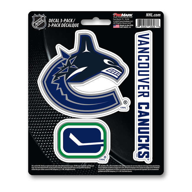 Vancouver Canucks Decal 3-pk 3 Various Logos / Wordmark