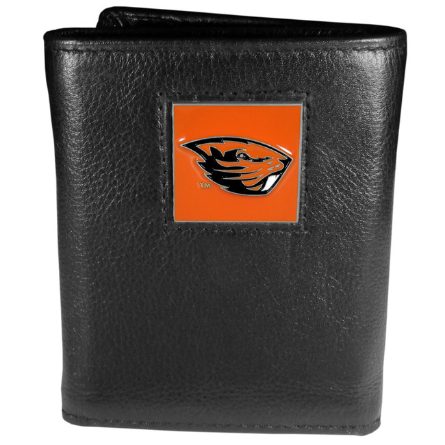 Oregon St. Beavers Deluxe Leather Tri-fold Wallet Packaged in Gift Box