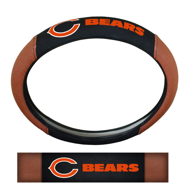 Chicago Bears Sports Grip Steering Wheel Cover Primary Logo and Wordmark Tan & Black
