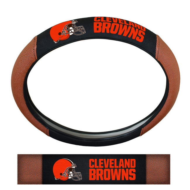 Cleveland Browns Sports Grip Steering Wheel Cover Primary Logo and Wordmark Tan & Black