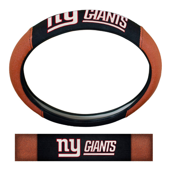 New York Giants Sports Grip Steering Wheel Cover Primary Logo and Wordmark Tan & Black