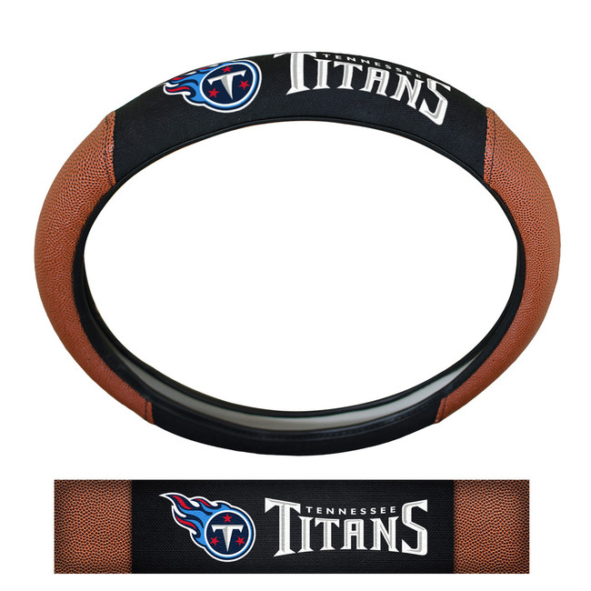 Tennessee Titans Sports Grip Steering Wheel Cover Primary Logo and Wordmark Tan & Black