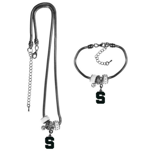 Michigan St. Spartans Euro Bead Necklace and Bracelet Set