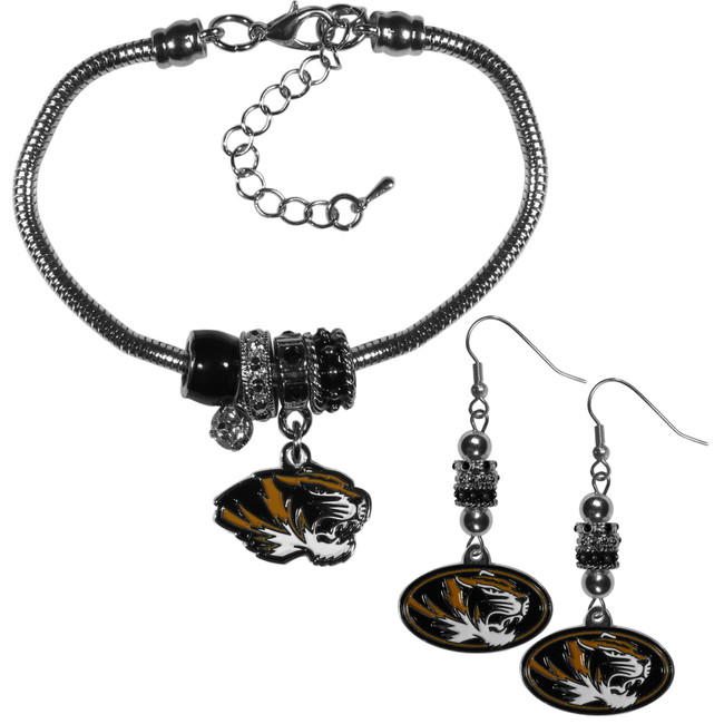 Missouri Tigers Euro Bead Earrings and Bracelet Set