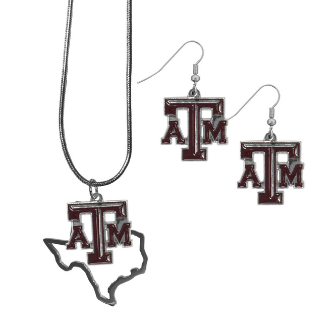 Texas A & M Aggies Dangle Earrings and State Necklace Set
