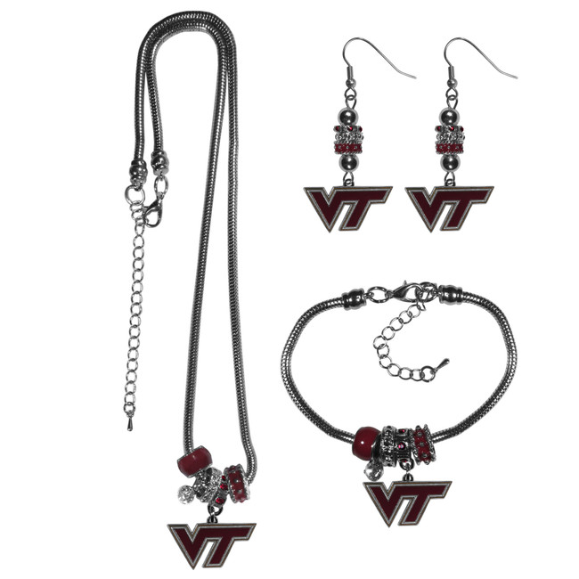Virginia Tech Hokies Euro Bead Jewelry 3 piece Set