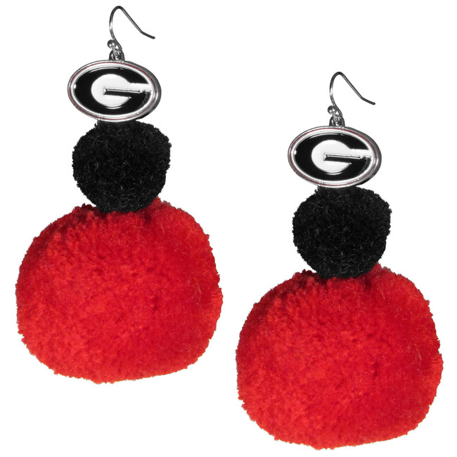 Georgia Bulldogs Pom Pom Earrings