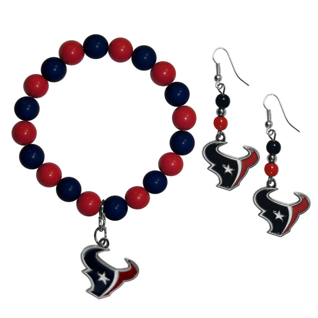 Houston Texans Fan Bead Earrings and Bracelet Set