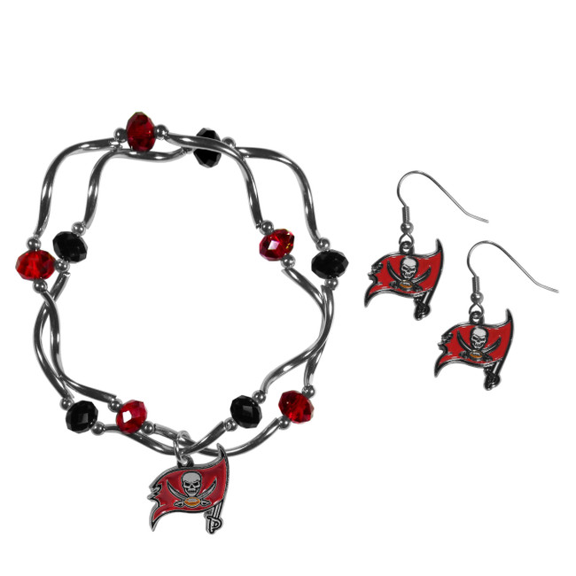 Tampa Bay Buccaneers Dangle Earrings and Crystal Bead Bracelet Set