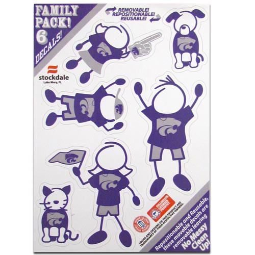 Show off your team pride with our Kansas St. Wildcats family automotive decals. The set includes 6 individual family themed decals that each feature the team logo. The 5 x 7 inch decal set is made of outdoor rated, repositionable vinyl for durability and easy application.