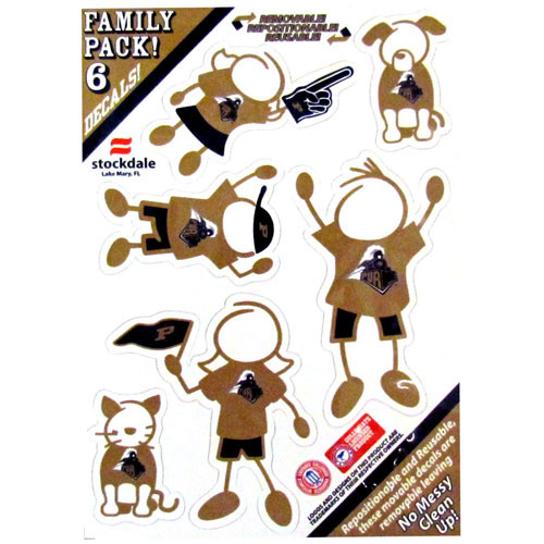 Show off your team pride with our Purdue Boilermakers family automotive decals. The set includes 6 individual family themed decals that each feature the team logo. The 5 x 7 inch decal set is made of outdoor rated, repositionable vinyl for durability and easy application.