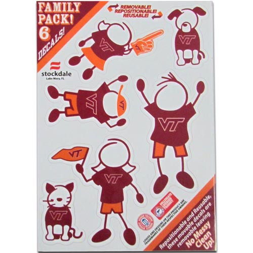 Show off your team pride with our Virginia Tech Hokies family automotive decals. The set includes 6 individual family themed decals that each feature the team logo. The 5 x 7 inch decal set is made of outdoor rated, repositionable vinyl for durability and easy application.