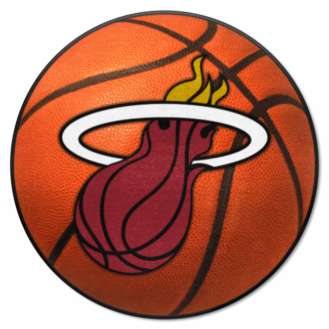 Miami Heat Basketball Rug - 27in. Diameter Flaming Basketball Primary Logo
