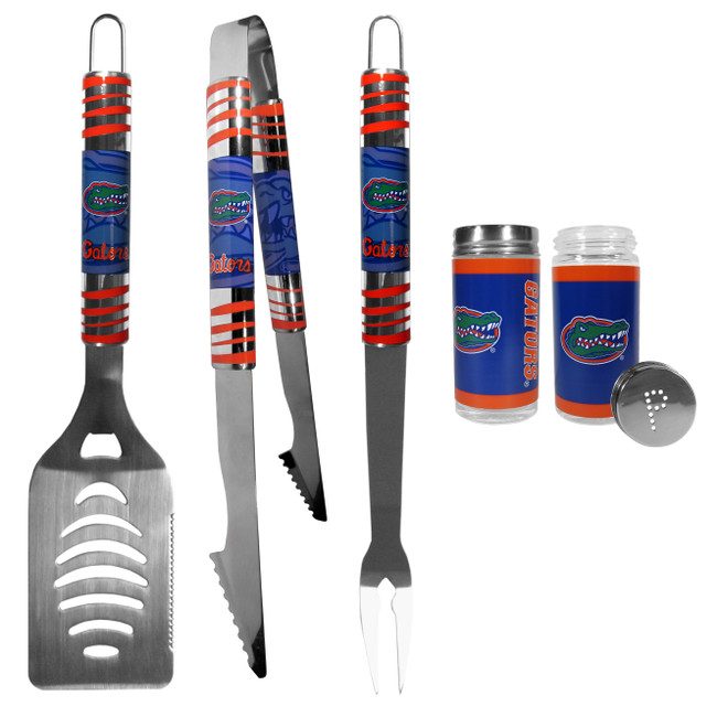 Florida Gators 3 pc Tailgater BBQ Set and Salt and Pepper Shaker Set