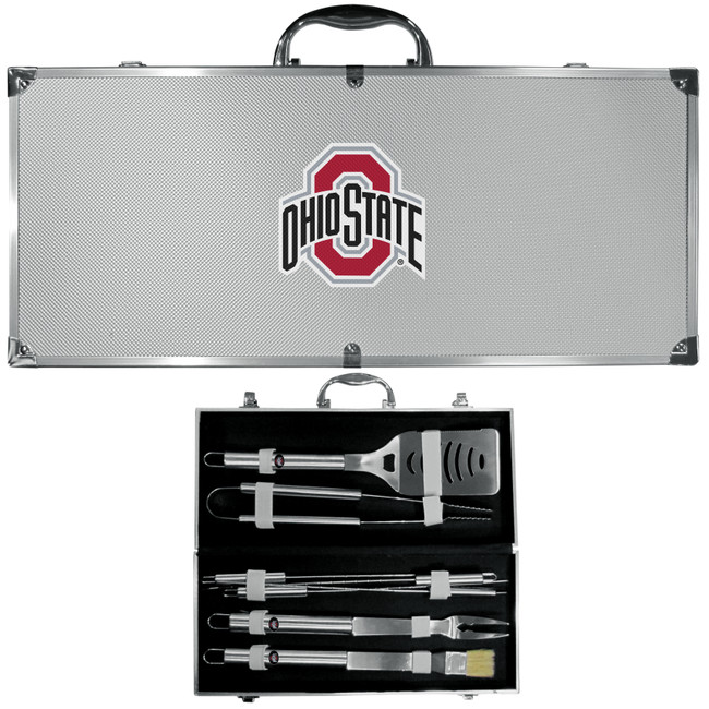 Ohio St. Buckeyes 8 pc Stainless Steel BBQ Set w/Metal Case