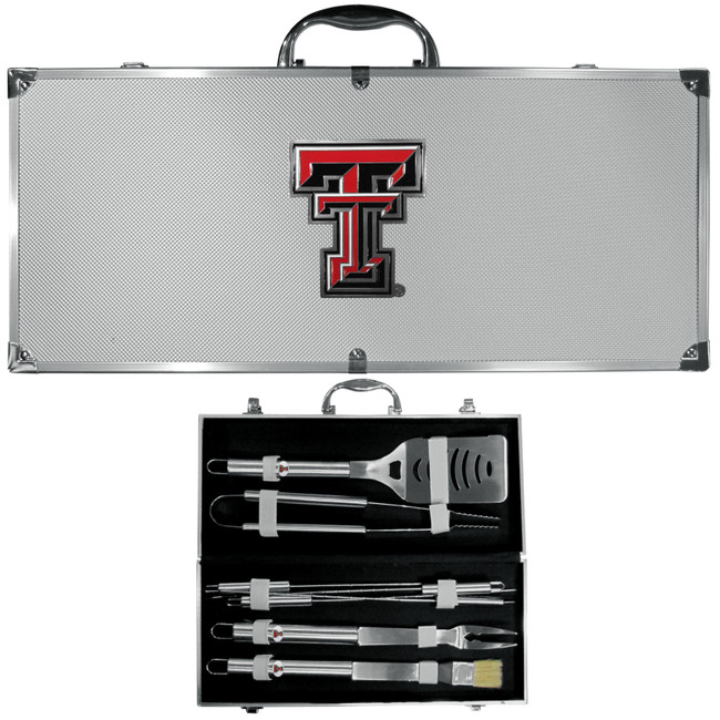 Texas Tech Raiders 8 pc Stainless Steel BBQ Set w/Metal Case