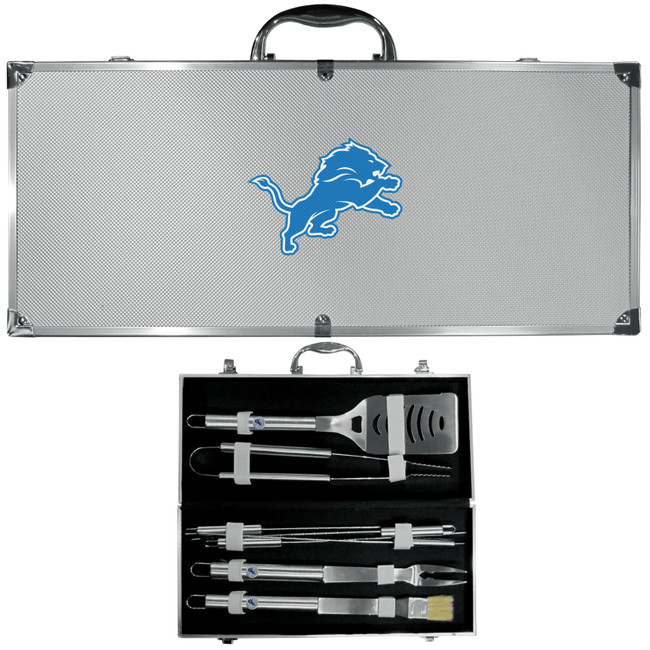 Detroit Lions 8 pc Stainless Steel BBQ Set w/Metal Case