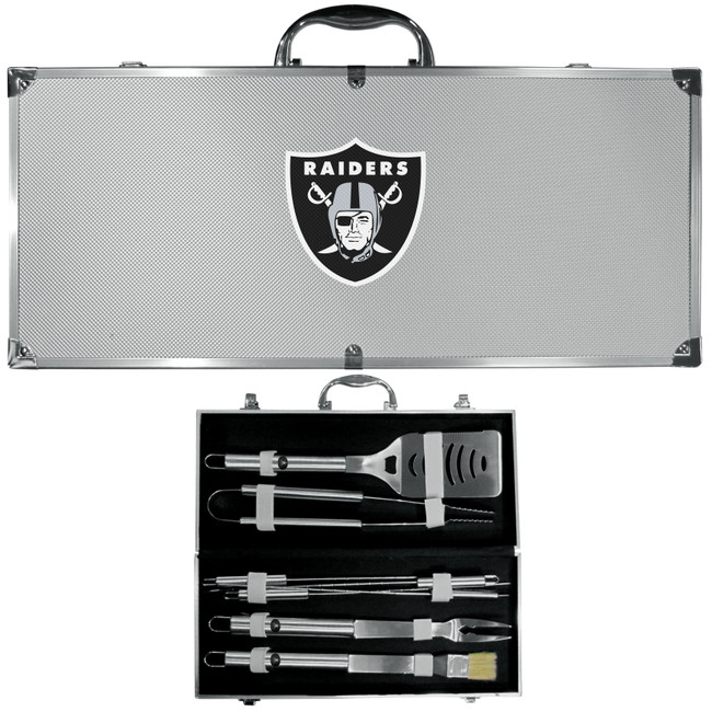 Las Vegas Raiders 8 pc Stainless Steel BBQ Set w/Metal Case