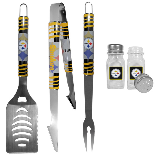 Pittsburgh Steelers 3 pc Tailgater BBQ Set and Salt and Pepper Shakers