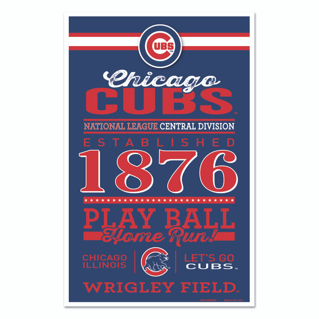 Chicago Cubs Sign 11x17 Wood Established Design