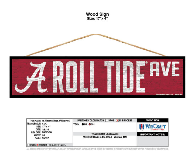 Alabama Crimson Tide Sign 4x17 Wood Avenue Design