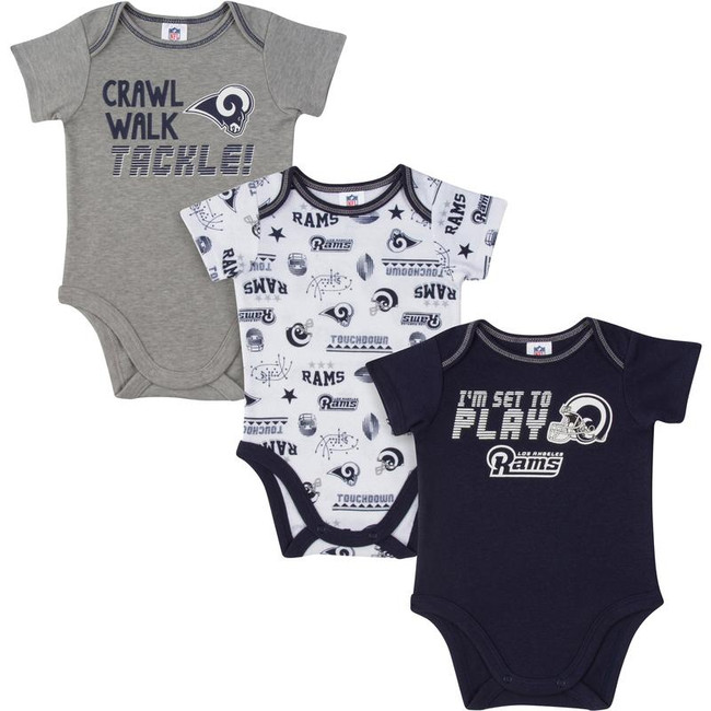 Rams All Set To Play 3 Pack Short Sleeved Onesies Bodysuits