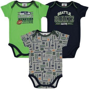 Seahawks All Set To Play 3 Pack Short Sleeved Onesies Bodysuits