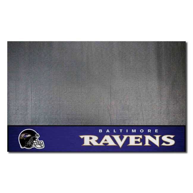 Baltimore Ravens Vinyl Grill Mat - 26in. x 42in. Ravens Helmet Logo & Wordmark