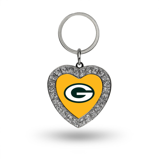 Green Bay Packers Rhinestone Heart Keychain