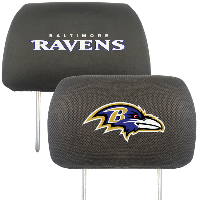 Baltimore Ravens Embroidered Head Rest Cover Set - 2 Pieces Raven Head Primary Logo & Wordmark