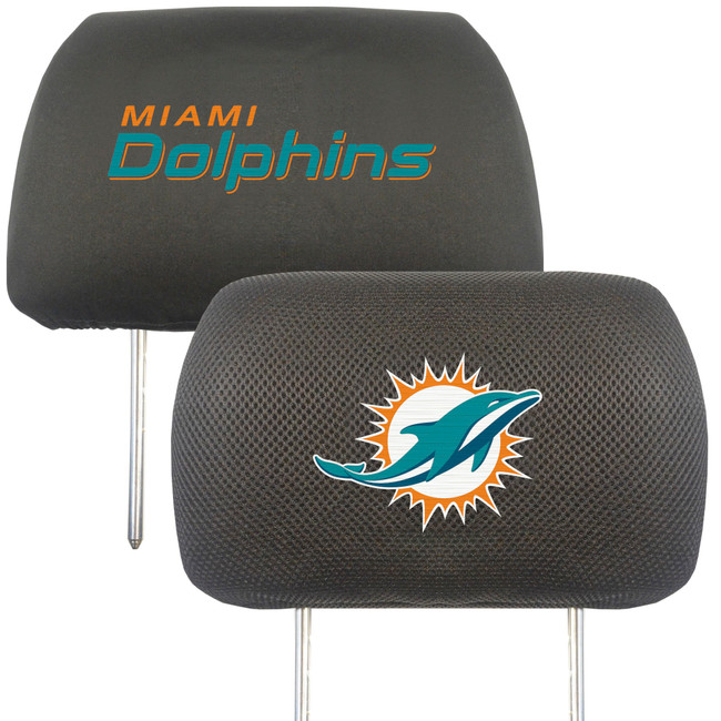 Miami Dolphins Embroidered Head Rest Cover Set - 2 Pieces Dolphin Primary Logo & Wordmark