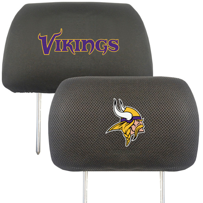 Minnesota Vikings Embroidered Head Rest Cover Set - 2 Pieces Viking Head Primary Logo & Wordmark