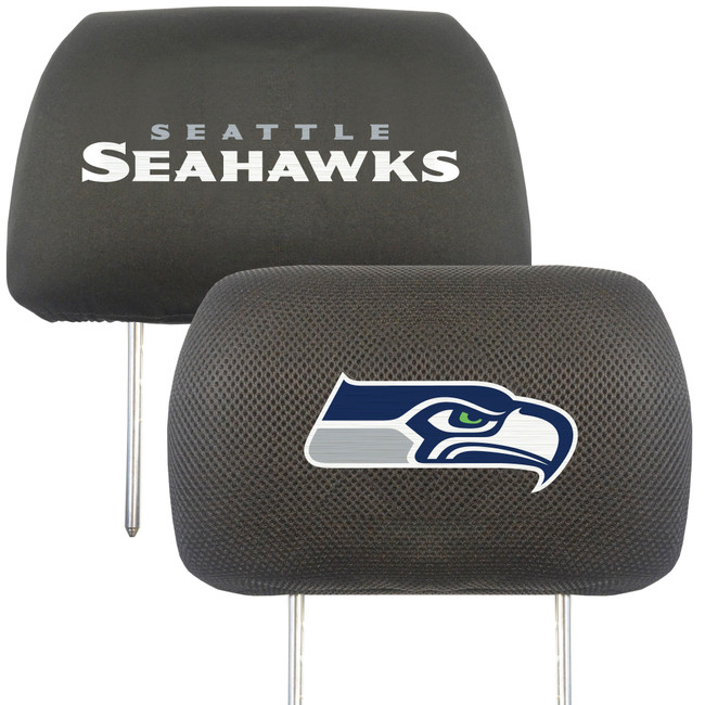 Seattle Seahawks Embroidered Head Rest Cover Set - 2 Pieces Seahawk Head Primary Logo & Wordmark