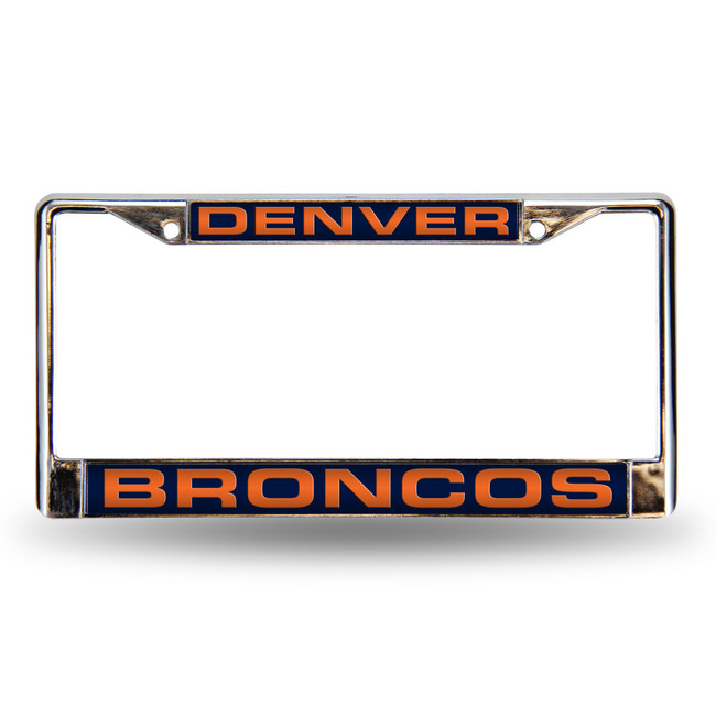 Denver Broncos Laser Chrome License Plate Frame Blue