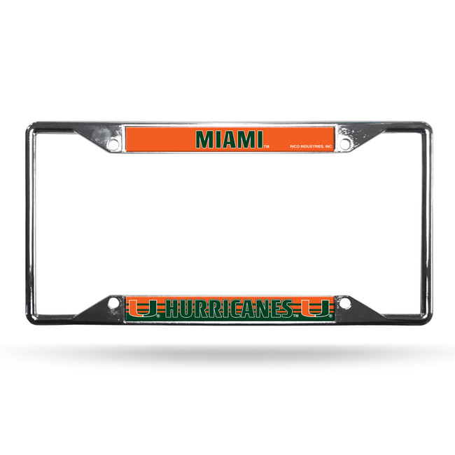 Miami Hurricanes License Plate Frame Chrome EZ View