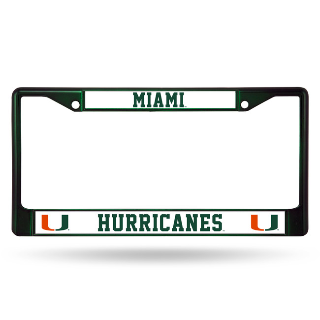 Miami Hurricanes License Plate Frame Metal Dark Green