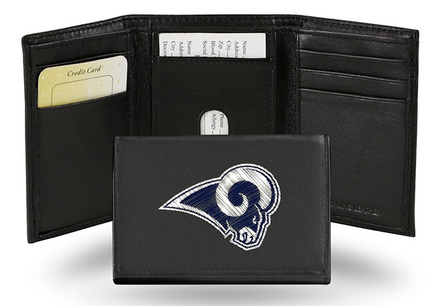 Los Angeles Rams Wallet Trifold Leather Embroidered