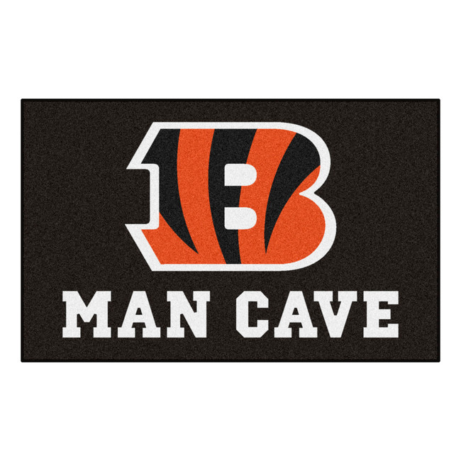 Cincinnati Bengals Man Cave UltiMat Striped B Priamry Logo Black
