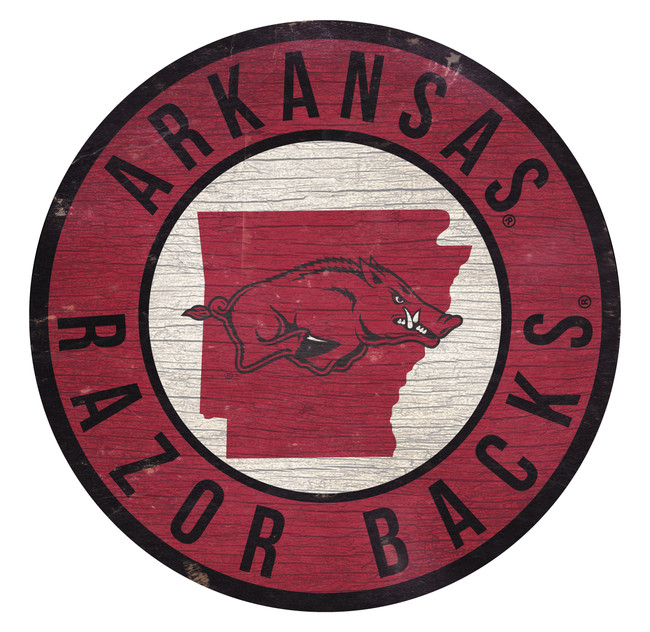 Arkansas Razorbacks Sign Wood 12 Inch Round State Design