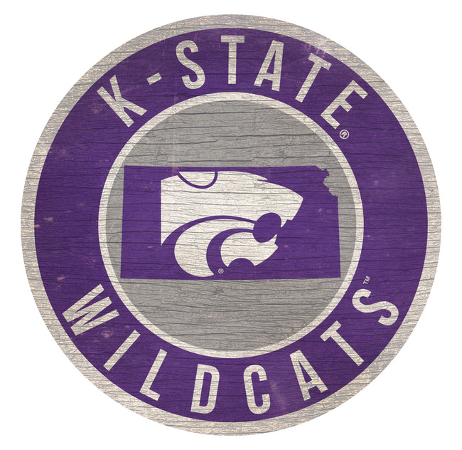 Kansas State Wildcats Sign Wood 12 Inch Round State Design