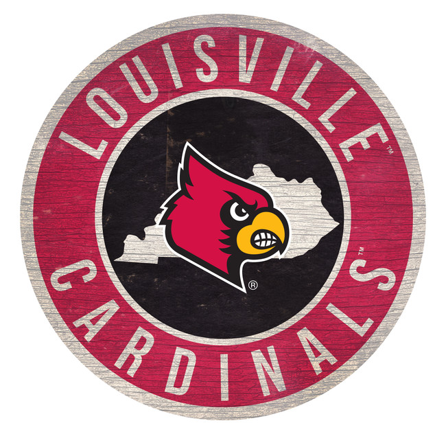 Louisville Cardinals Sign Wood 12 Inch Round State Design