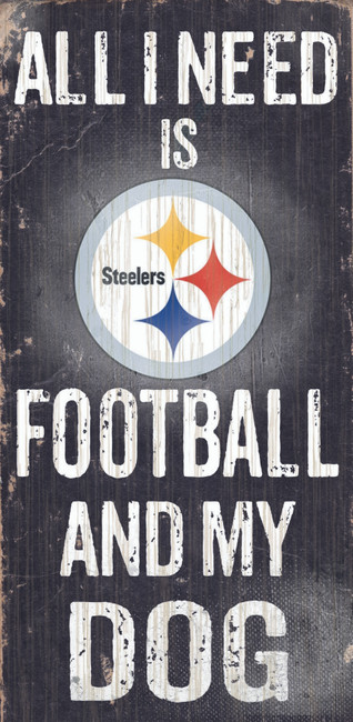 Pittsburgh Steelers Wood Sign - Football and Dog 6"x12"