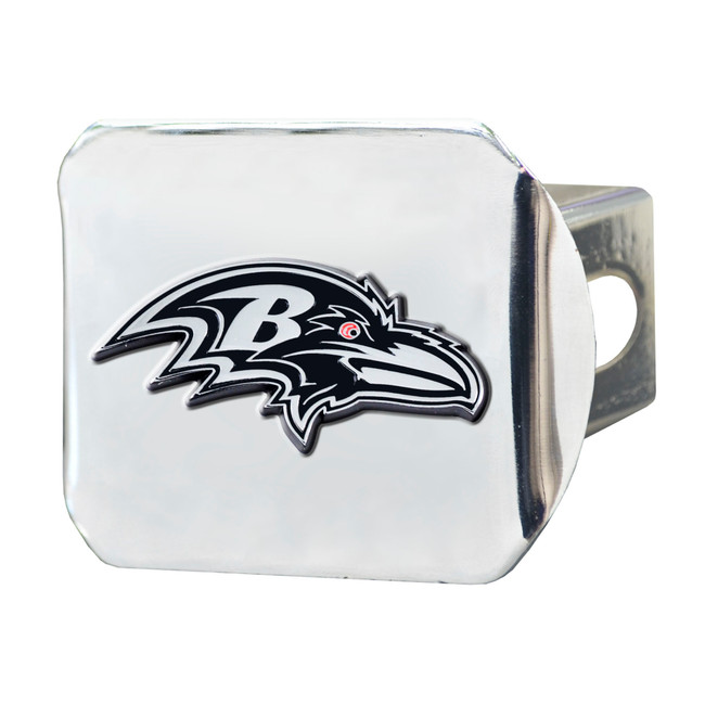 Baltimore Ravens Chrome Metal Hitch Cover with Chrome Metal 3D Emblem Raven Head Primary Logo