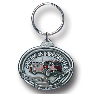 American Firefighter with Truck Metal Key Chain with Enameled Details