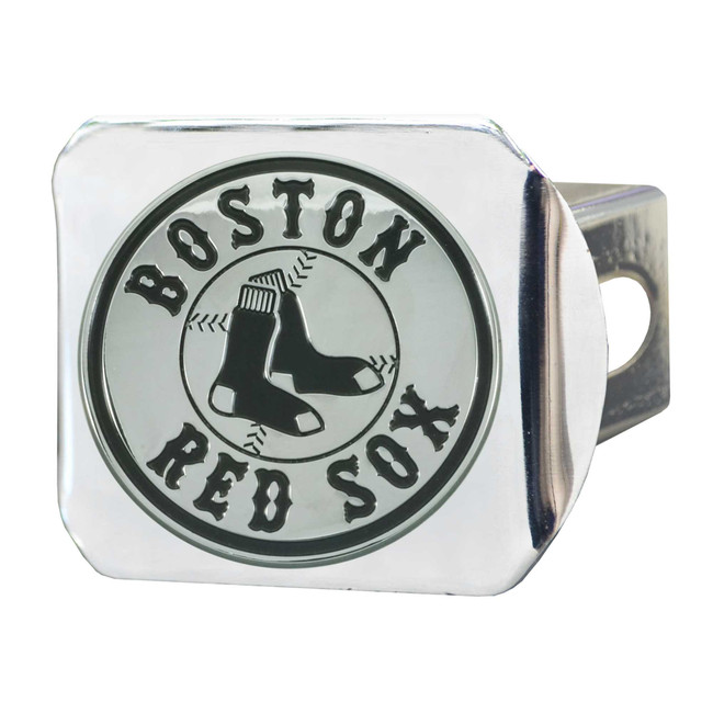 Boston Red Sox Metal Hitch Cover with Metal 3D Emblem Circular Red Socks with Wordmark Secondary Logo