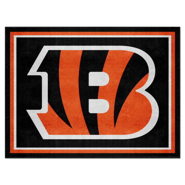 Cincinnati Bengals 8ft. x 10 ft. Plush Area Rug Striped B Primary Logo